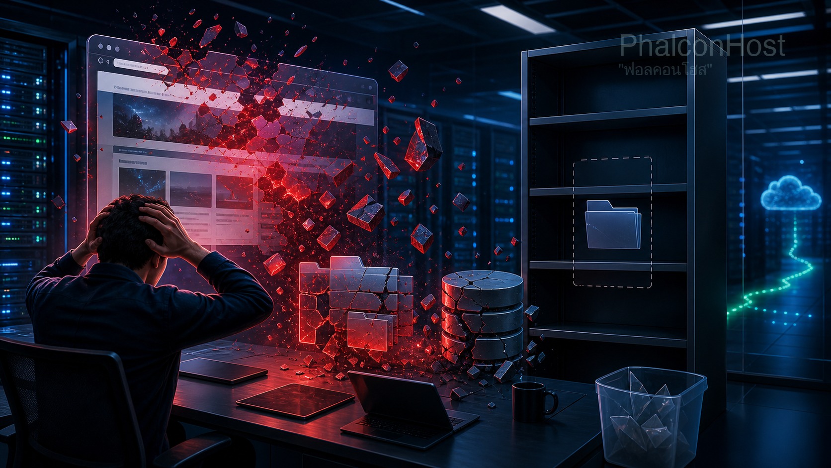 ภาพเว็บไซต์พังและไฟล์หายโดยไม่มี backup ให้ย้อนกลับ เป็นสถานการณ์ฉุกเฉินของคนทำเว็บ