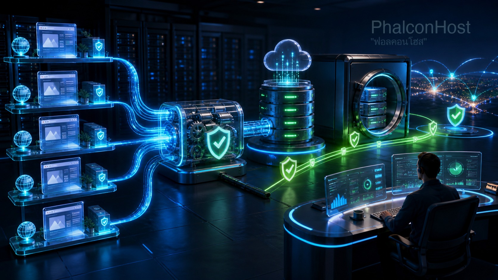 ภาพแนวคิดบริการโฮสติ้งที่ให้ auto backup ฟรี เก็บแยก และมีคนเทคนิคช่วยกู้เมื่อเกิดเหตุ