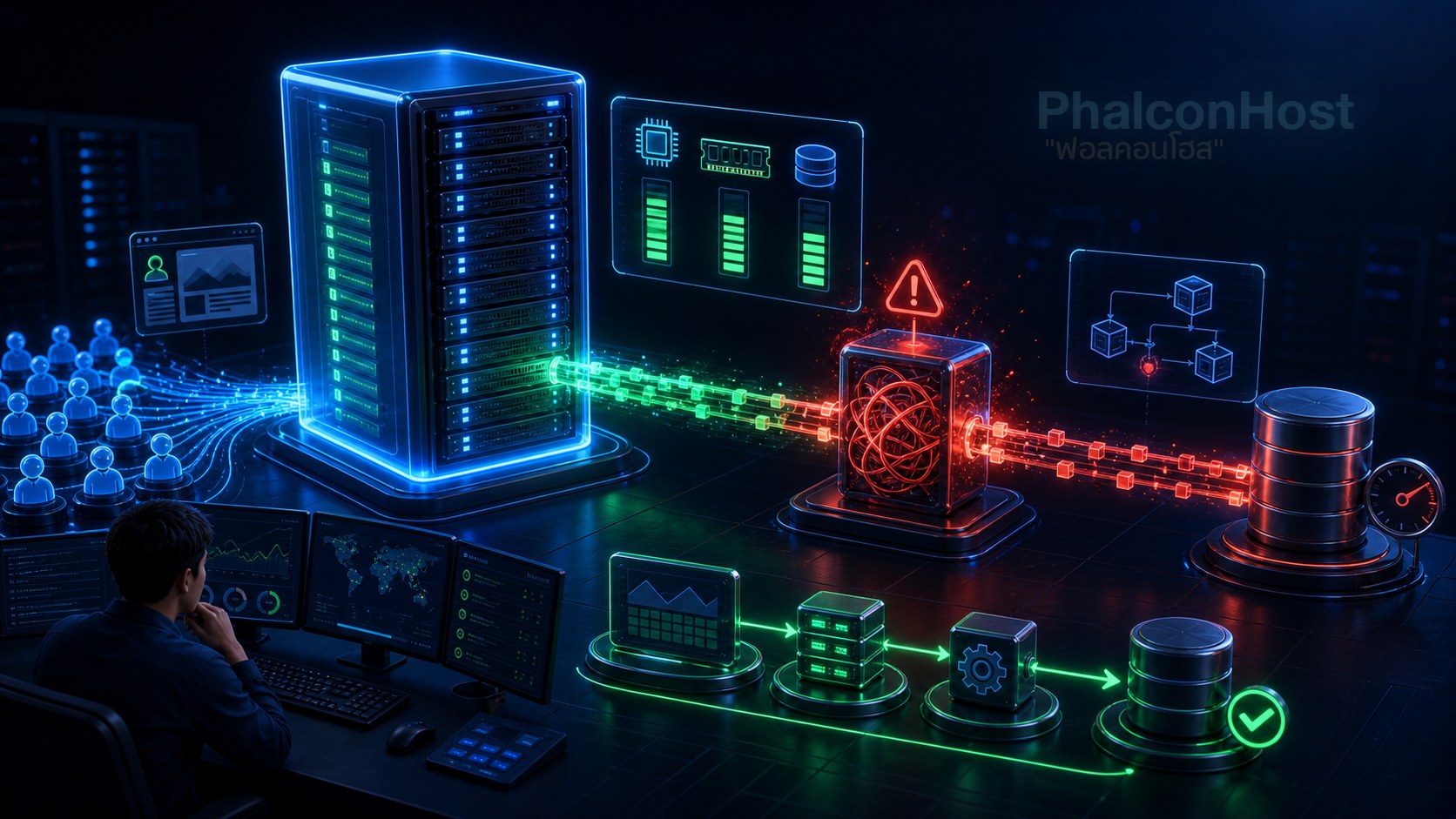 ภาพเปรียบเทียบสเปก VPS ที่สูงเกินจำเป็นกับเครื่องที่จัดทรัพยากรพอดีและทำงานได้ลื่น