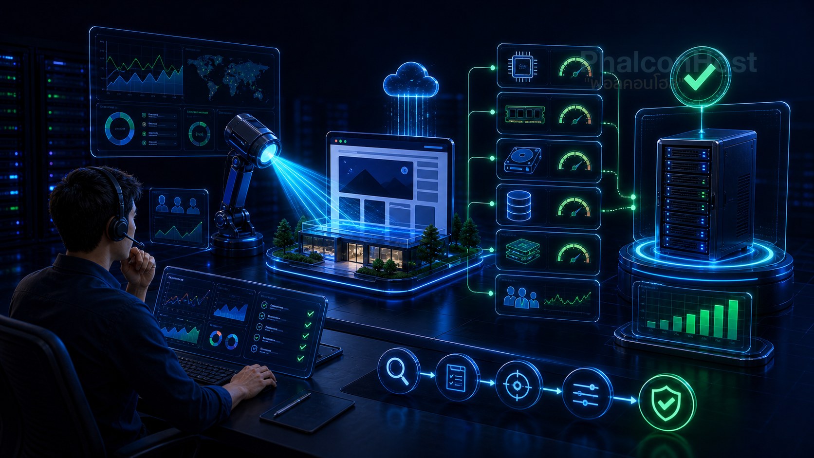 ภาพโครงสร้างเว็บที่ใช้ LiteSpeed cache และ database tuning ช่วยรับผู้ใช้ได้มากขึ้นบนสเปก VPS ที่พอดี