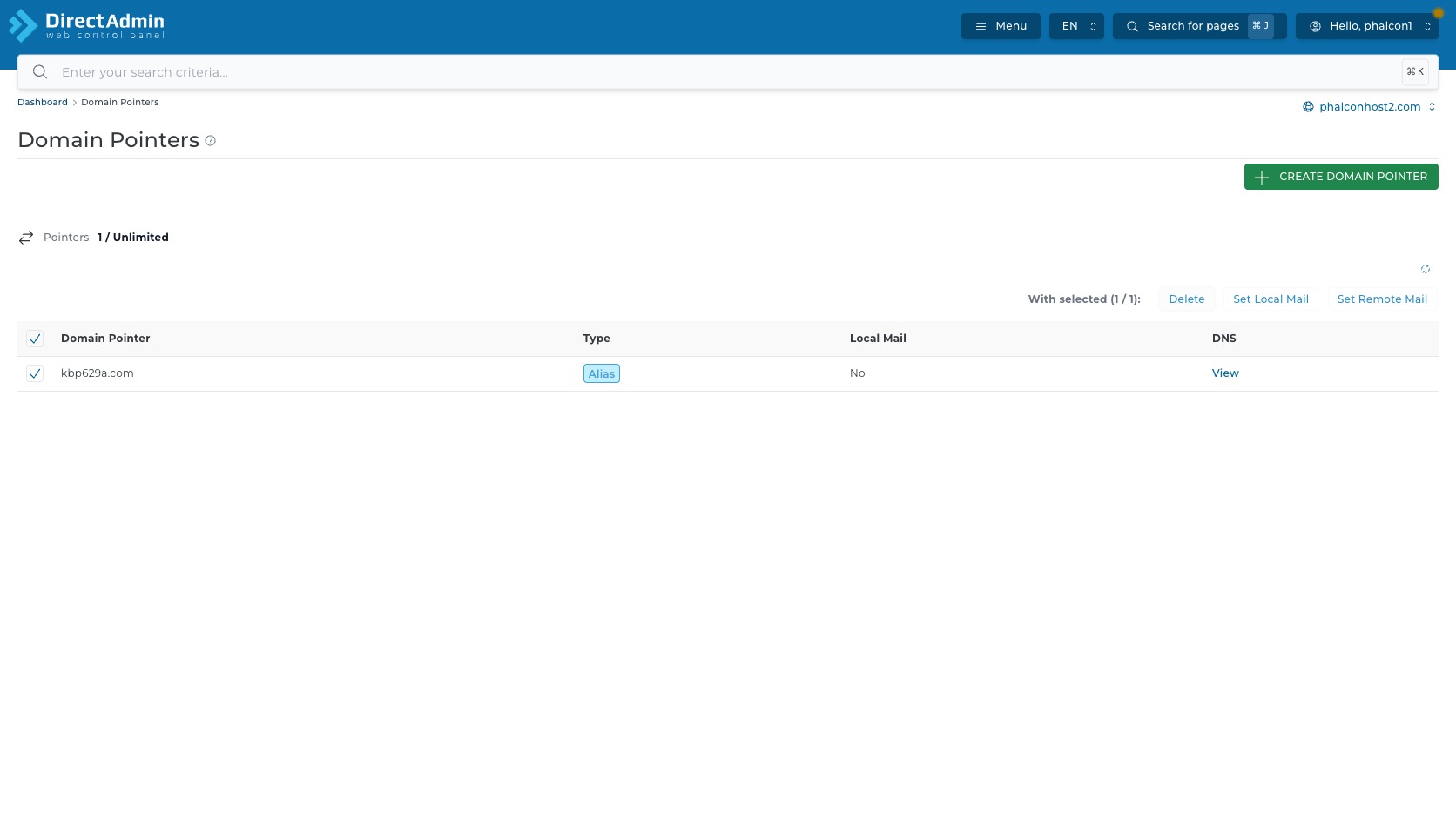 ภาพหน้าจอ Delete Pointer confirmation ใน DirectAdmin พร้อม warning icon ปุ่ม Cancel และ Confirm