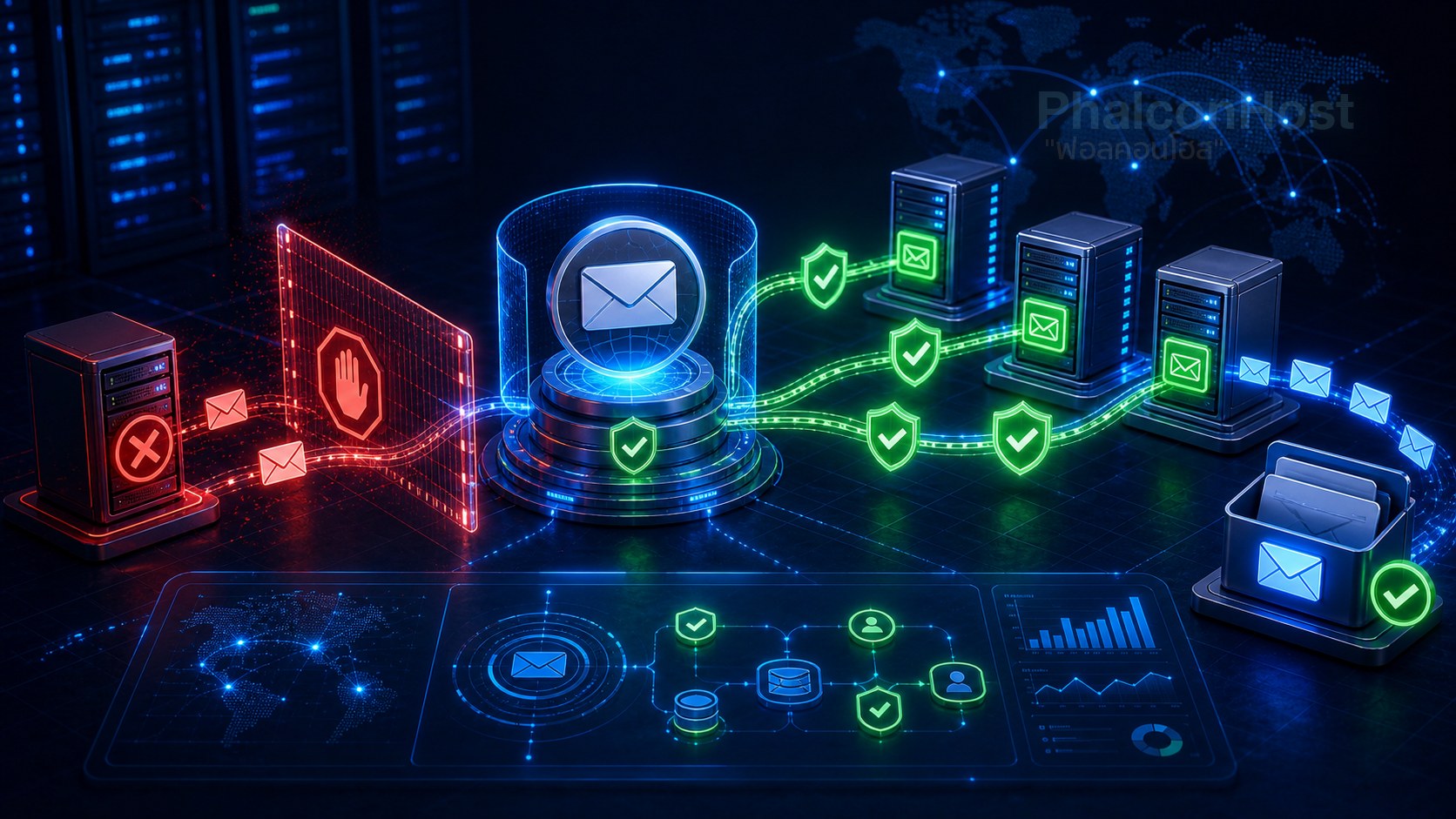 ภาพอธิบาย rDNS และ PTR ที่ทำให้ IP ส่งเมลชี้กลับไปยังชื่อเซิร์ฟเวอร์ที่น่าเชื่อถือ