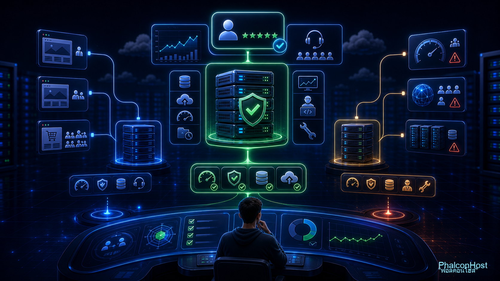 ภาพประเมินว่า PhalconHost เหมาะกับเว็บไซต์และทีมงานแบบใดจาก workload และระดับการดูแล